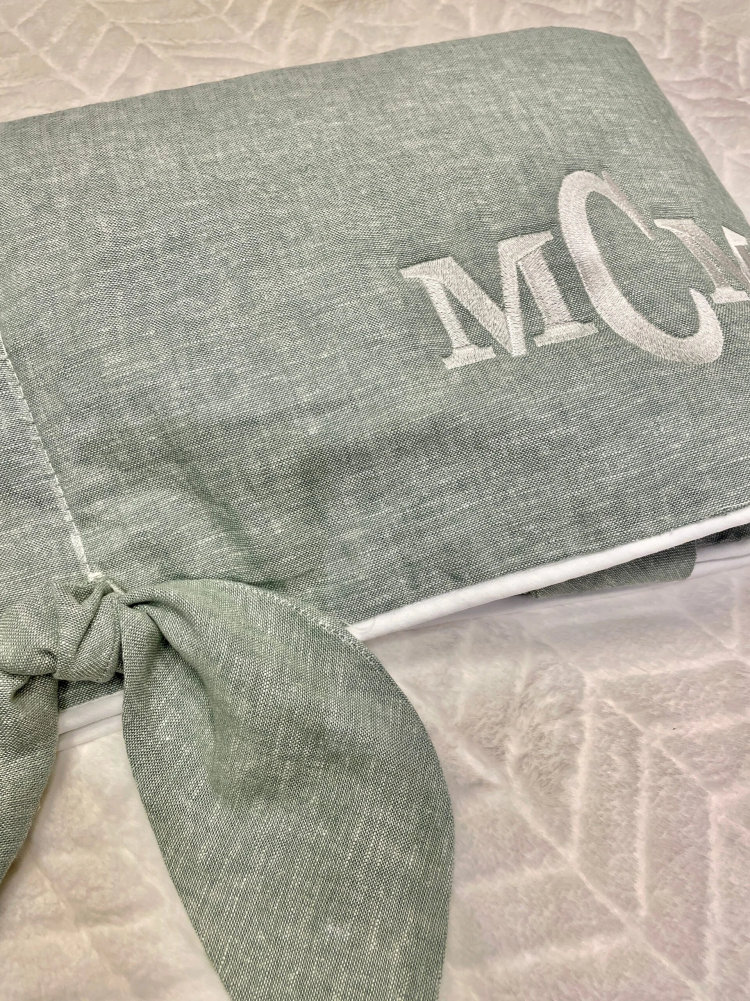 Sage Green Linen Crib Skirt (Gathered) 16" Drop 5 Sage Green Linen Crib Skirt (Gathered) 16" Drop - Image 3