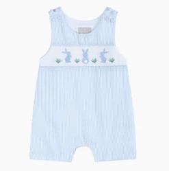 Light Blue Easter Bunny Smocked Shortall
