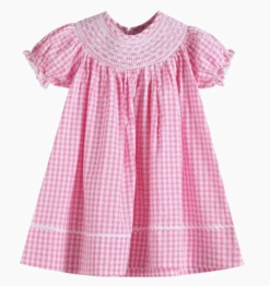 Pink Gingham Classic Smocked Bishop Dress