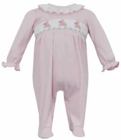 Bunny Smocked Footie - Pink