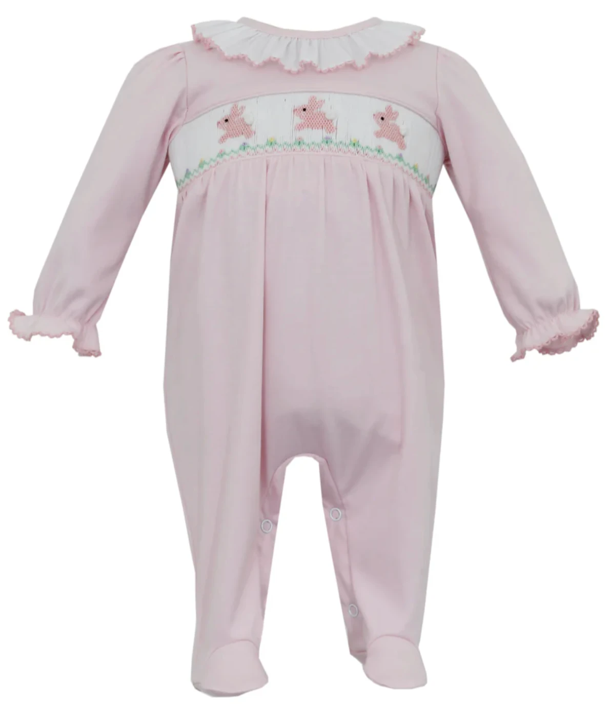 Bunny Smocked Footie - Pink 3 Bunny Smocked Footie - Pink