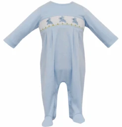 Bunny Smocked Footie - Blue
