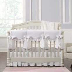 White 8-pc. Crib Bedding Set (Scalloped Rail Cover, Gathered Skirt)