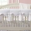 White Scalloped Rail Cover With White Ruffle + 4 White Pre-Tied Bows 2 White Scalloped Rail Cover With White Ruffle + 4 White Pre-Tied Bows -Liz and Roo all white scalloped linen rail cover with white ruffle 4 pre tied linen bows 675594