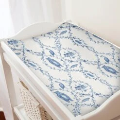 Blue-Beary Toile Changing Pad Cover