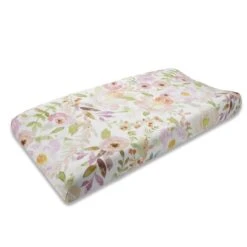 Blush Watercolor Floral Contoured Changing Pad Cover