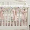 Blush Watercolor Floral Crib Rail Cover With 4 Pre-Tied Oversized Bows