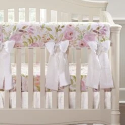 Blush Watercolor Floral Crib Rail Cover With 4 Pre-Tied Oversized Bows 9 Blush Watercolor Floral Crib Rail Cover With 4 Pre-Tied Oversized Bows -Liz and Roo blush watercolor floral crib rail cover with 4 pre tied oversized bows 347787