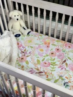 Blush Watercolor Floral Crib Sheet