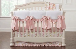 Crib Skirt In Blush Watercolor Floral With Petal Pink Ruffle