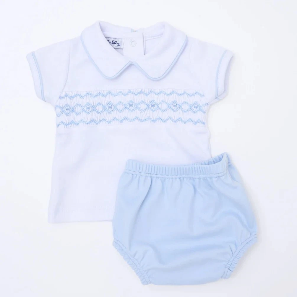 Hudson Smocked Diaper Cover Set - Light Blue 3 Hudson Smocked Diaper Cover Set - Light Blue