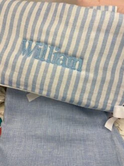 Light Blue Limerick Linen Crib Rail Cover With "William" Monogram