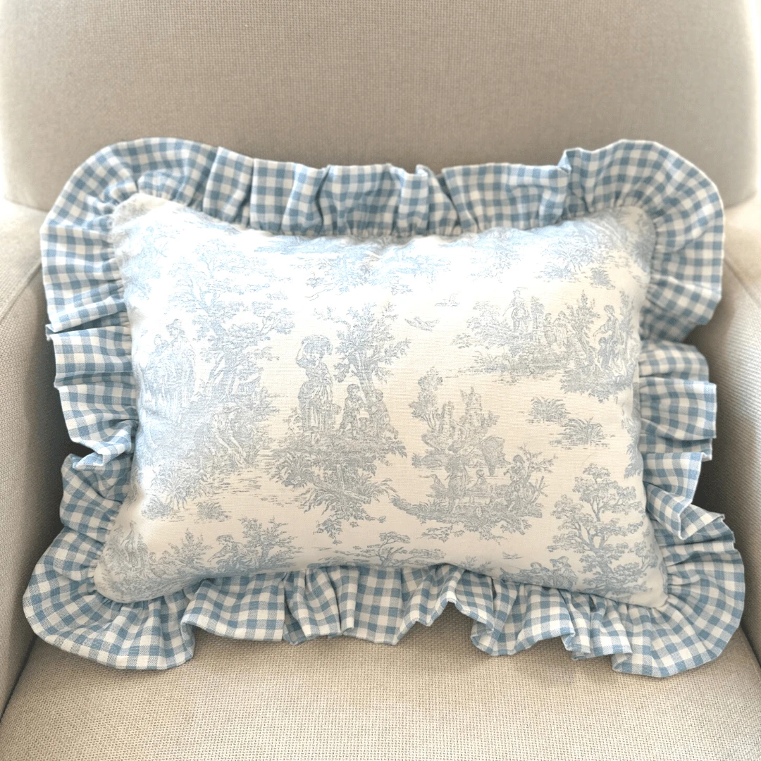 Light Blue Toile Crib Rail Cover With Gingham Ties 8 Light Blue Toile Crib Rail Cover With Gingham Ties - Image 6