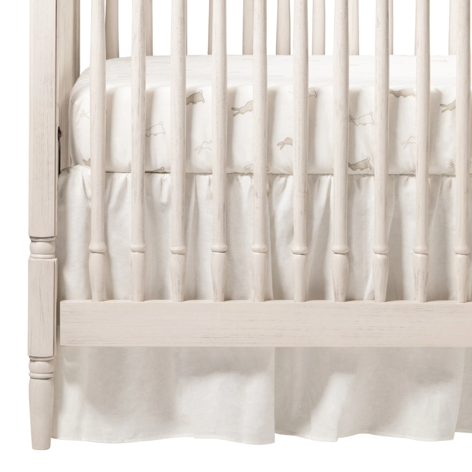 Light Ivory Linen Gathered Crib Skirt 16" Drop 3 Light Ivory Linen Gathered Crib Skirt 16" Drop