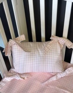 Light Pink Gingham Hand Tie Bow Pillow (INCLUDES Insert)