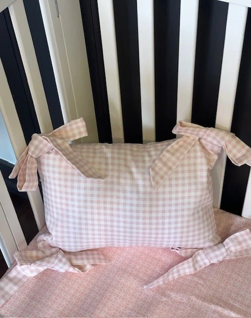 Light Pink Gingham Hand Tie Bow Pillow (INCLUDES Insert) 3 Light Pink Gingham Hand Tie Bow Pillow (INCLUDES Insert)