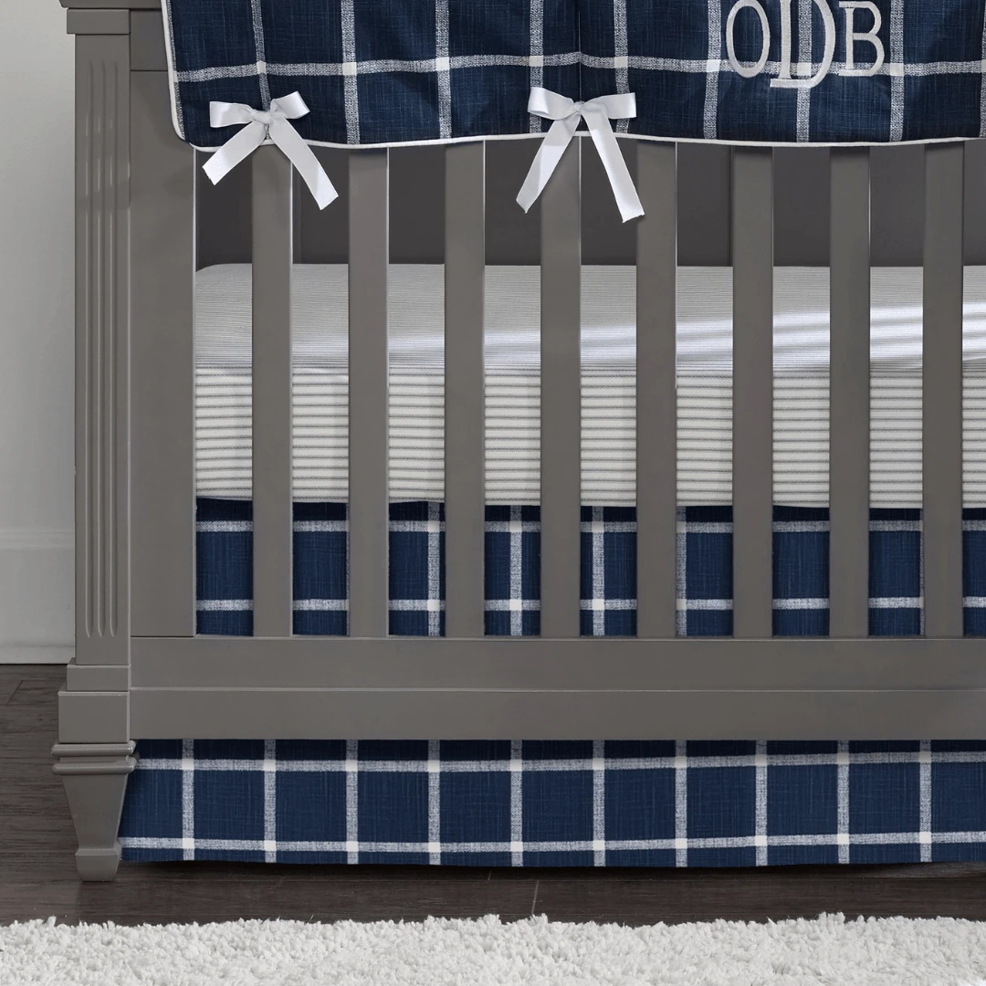Modern Farmhouse Plaid Crib Skirt (Blue) 17" Drop 3 Modern Farmhouse Plaid Crib Skirt (Blue) 17" Drop