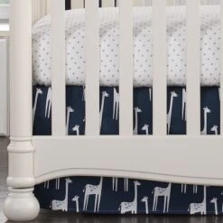 Navy Giraffe Crib Skirt 17" Drop