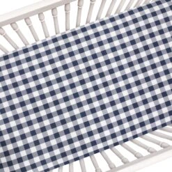 Navy 1" Plaid Crib Sheet