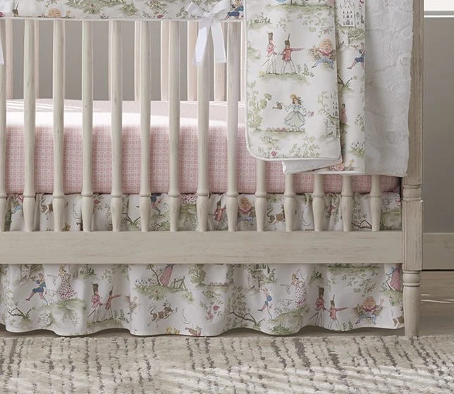 Nursery Rhyme Toile Gathered Crib Skirt 17" Drop 3 Nursery Rhyme Toile Gathered Crib Skirt 17" Drop