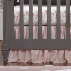 Petal Pink Linen Crib Skirt (Gathered) 16" Drop