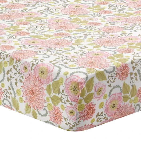 Pink Botanical Floral Crib Sheet | Cotton Percale Crib Sheet 3 Pink Botanical Floral Crib Sheet | Cotton Percale Crib Sheet