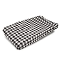 Plaid (Black And White) Contoured Changing Pad Cover