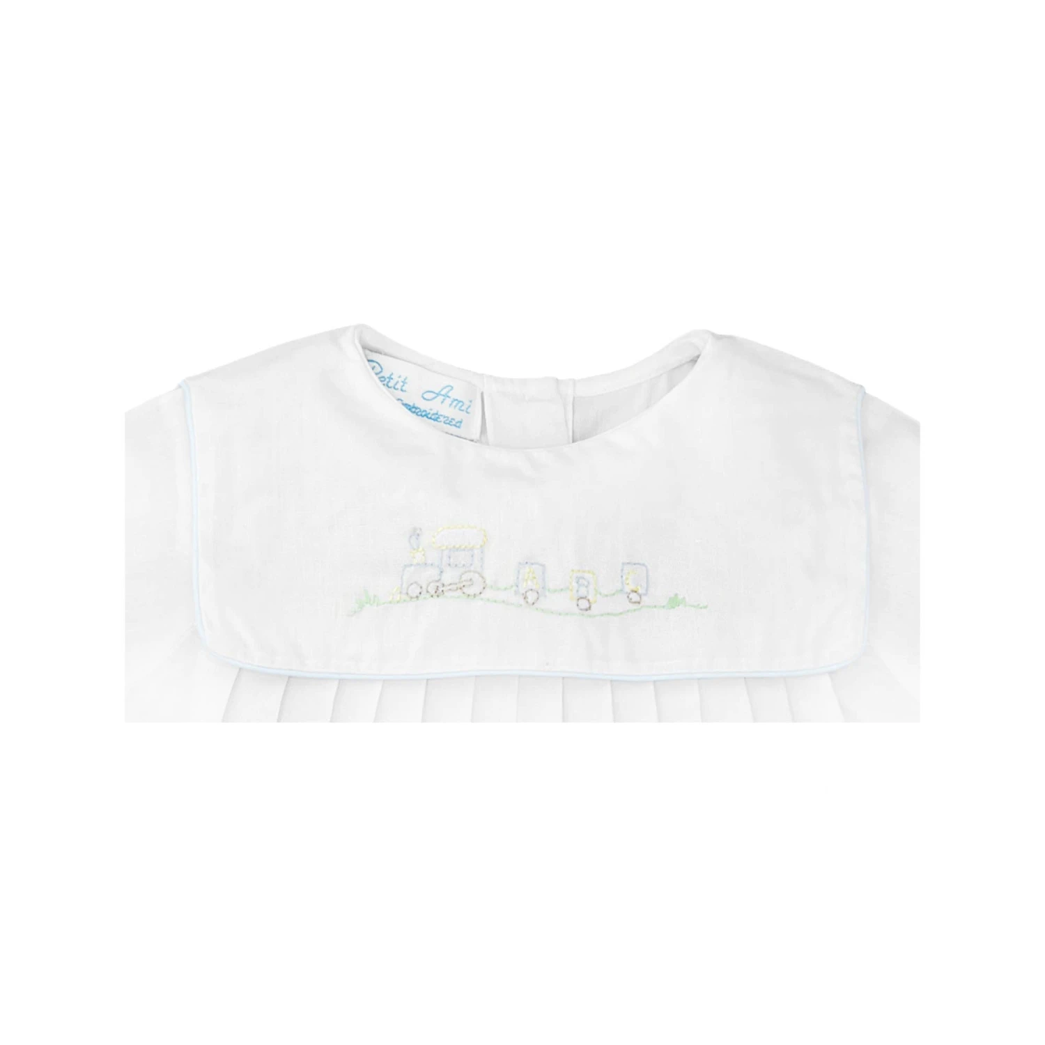Newborn Romper With Train Embroidery In White 5 Newborn Romper With Train Embroidery In White - Image 3