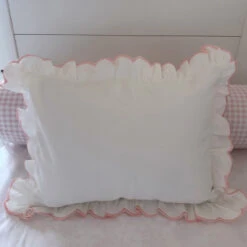 White Baby Pillow With Petal Pink Scallop Trim