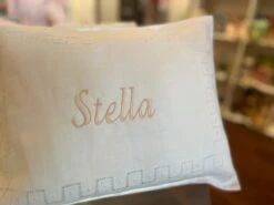 White Linen Baby Pillowcase With White Swiss Dots (Includes Insert)