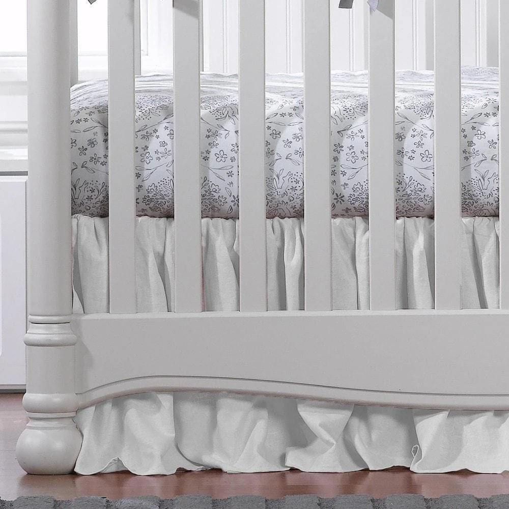 White Cotton Twill Crib Skirt (Gathered) 17" Drop 3 White Cotton Twill Crib Skirt (Gathered) 17" Drop