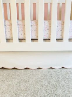 White Scalloped Crib Skirt Panel With Pink Trim 9 White Scalloped Crib Skirt Panel With Pink Trim -Liz and Roo white scalloped crib skirt panel with pink trim 116449
